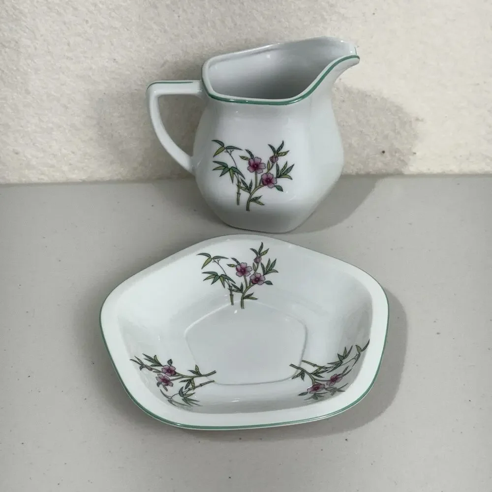 Andre Richard Japan VTG Porcelain Creamer Pitcher & Saucer Plate Indian Tree